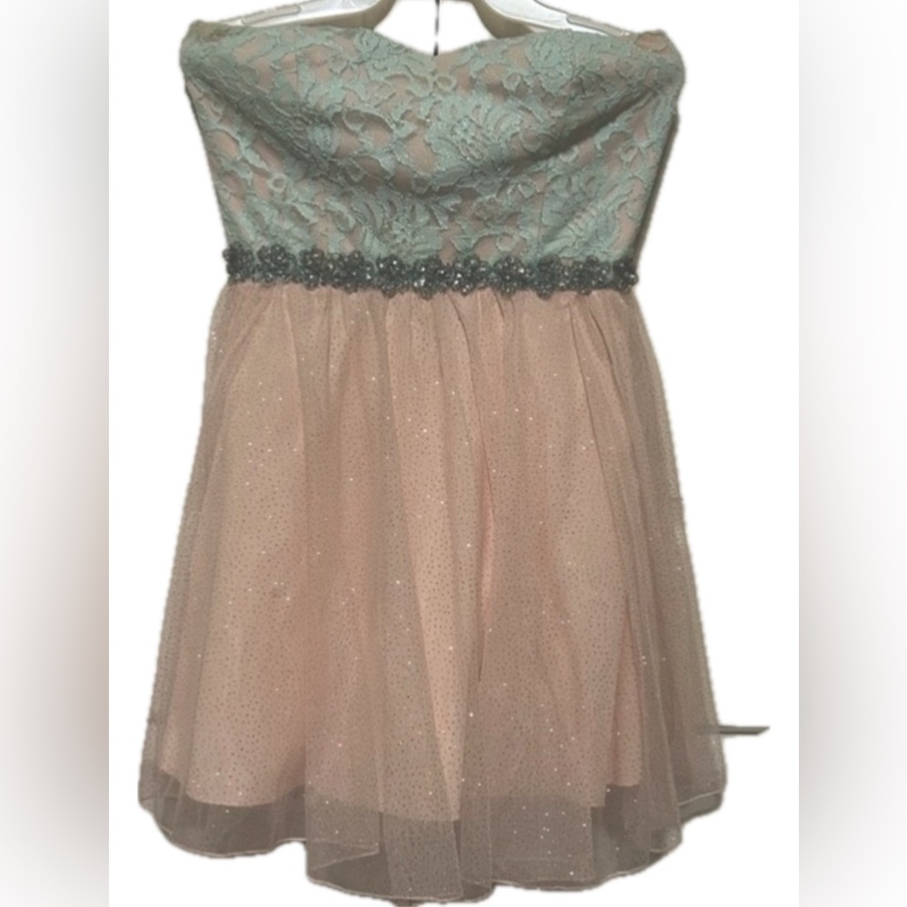 Elegant Peach and Green Lace juniors Dress